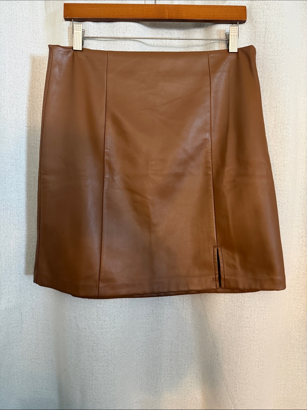 LOFT Brown Faux Leather Mini Skirt with Small Front Slit